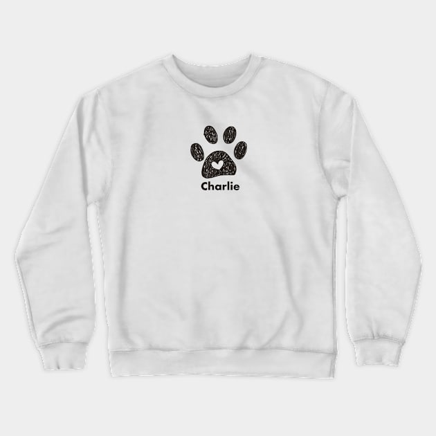 Charlie name made of hand drawn paw prints Crewneck Sweatshirt by GULSENGUNEL